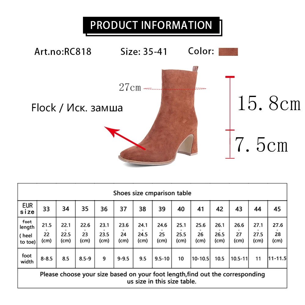 

RJN Autumn New Ankle Boots High Quality Handmade High-heel Zipper Boots Warm Short Plush Comfortable Anti-skid Shoes Women RC818