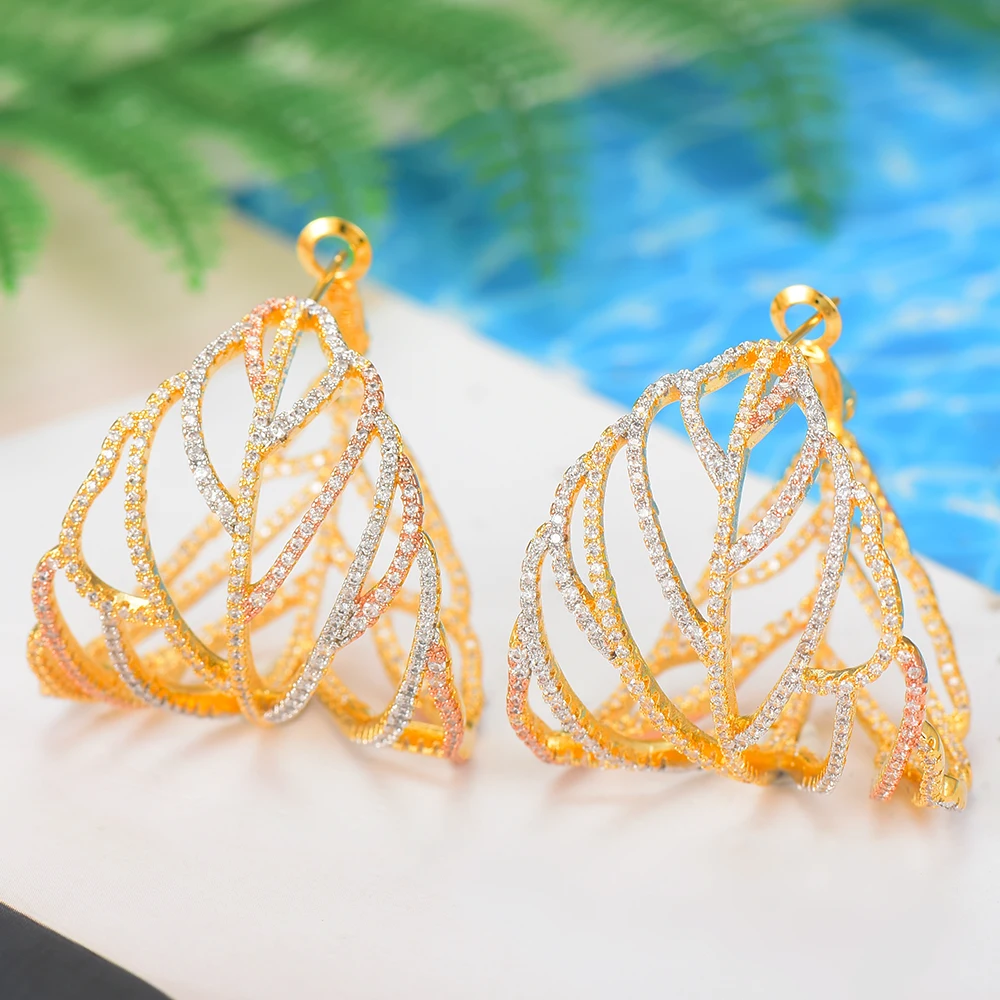 

LARRAURI Vintage Fashion Jewelry Earrings Big Circle Hand Carve Hollow Leaf Hoop Earrings Boho Brincos Gifts