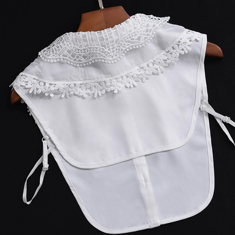 

Women Double Layer Large Lapel False Fake Collar Sweet Hollow Out Floral Lace Chiffon Decorative Detachable Half Blouse