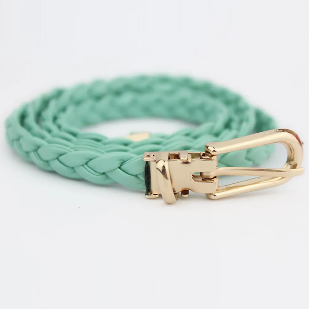 Belt For Women Elegant Fashion Weave Leather Waistband Buckle Soild Color Small Fresh Slender Dress Accessories | Аксессуары для