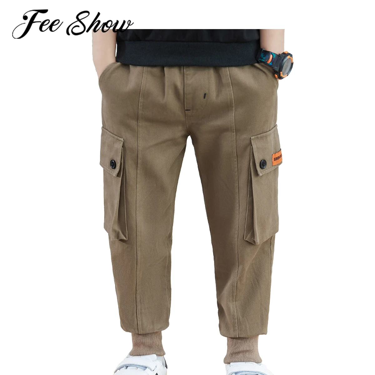 

Kids Boys Cargo Pants Fashion Elastic Waist Loose Casual Sports Pants Cotton Children Trousers Sweatpants Teenager Boys Clothing