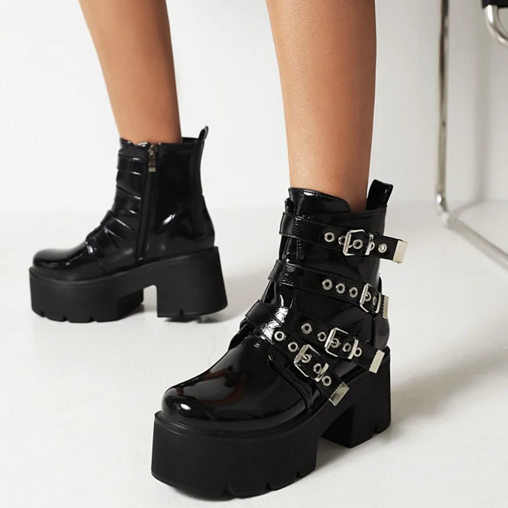 

2021 г., осенне-зимние ботинки в готическом стиле, в стиле панк Модные однотонные женские короткие ботинки на высокой уличной молнии, со шнуров...