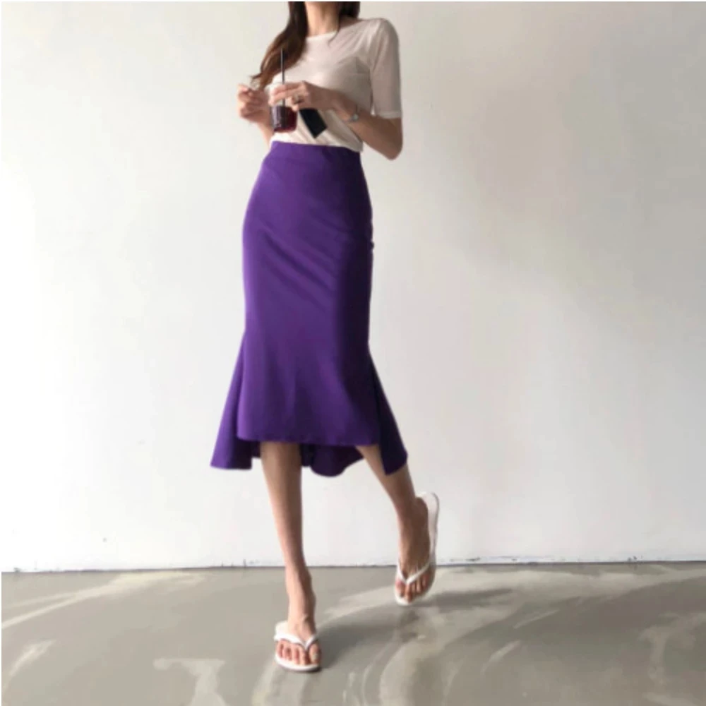

Women Sexy Bodycon Satin Skirts High Waist Skinny Ruffles Pencil Elegant Party Office Lady Smooth Midi Short Dresses