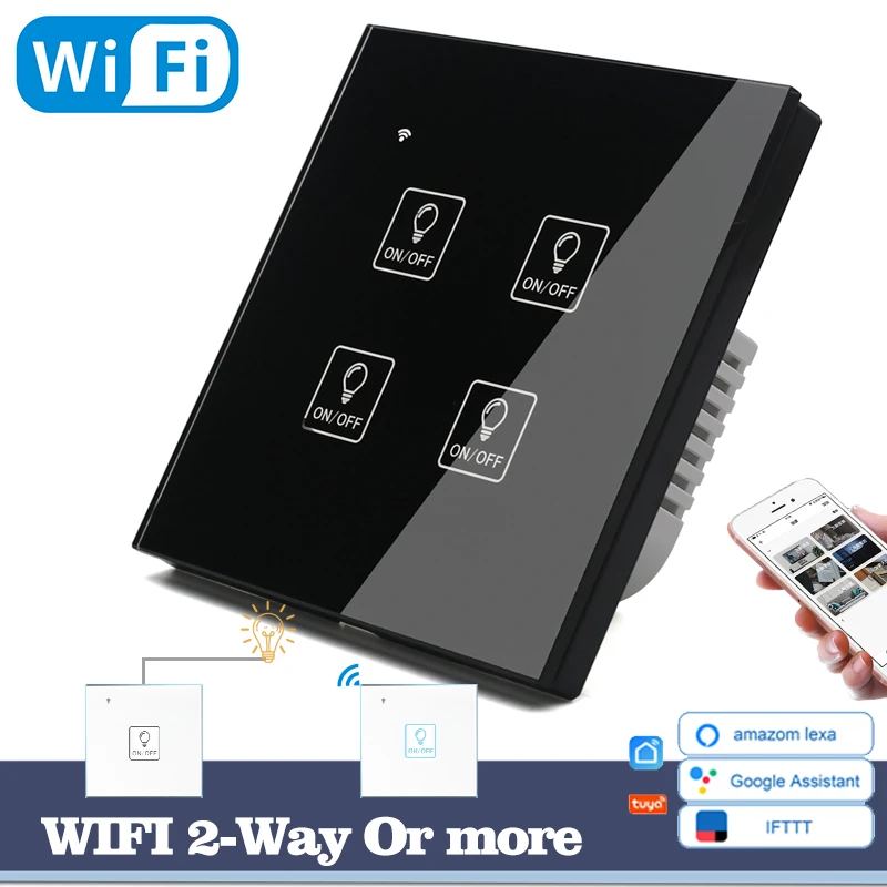 

Выключатель настенный сенсорный с поддержкой Wi-Fi и 4 клавишами
