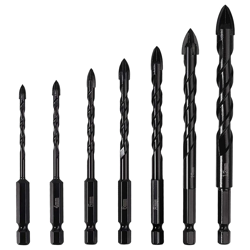 

7Pcs Masonry Drill Bits Concrete Drill Bit Set Tungsten Carbide Tip Best for Wall Mirror and Ceramic Tile (3-12 mm)