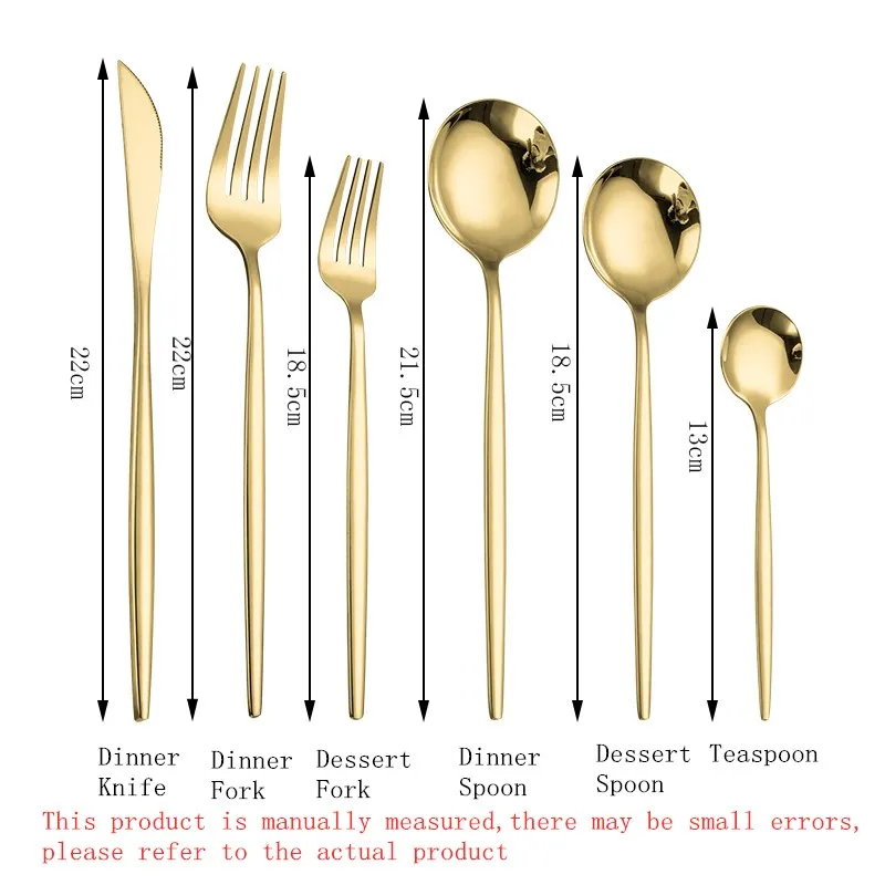 

24pcs Rainbow Dinnerware Sets Stainless Steel Gold Cutlery Sets 24 Piece Silverware Knives Forks Spoons Gold Steel Tableware Set
