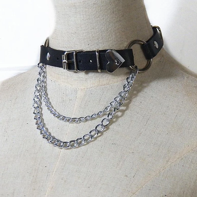 

Women Gothic Adjustable Leather Waist Belt Chain Belt For Women Punk Hip-hop Heart Buckle Belt With Chain Female Belt