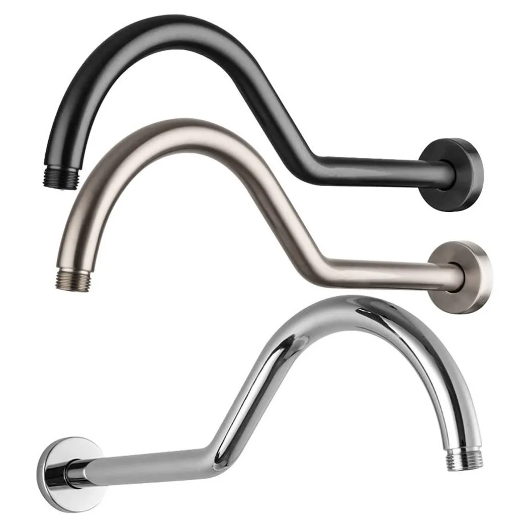 

Solid Brass Brushed Nickel S Shape 17 In Reach Gooseneck Extension Shower Arm Extender Wall-Mounted Bathroom Extension Arm