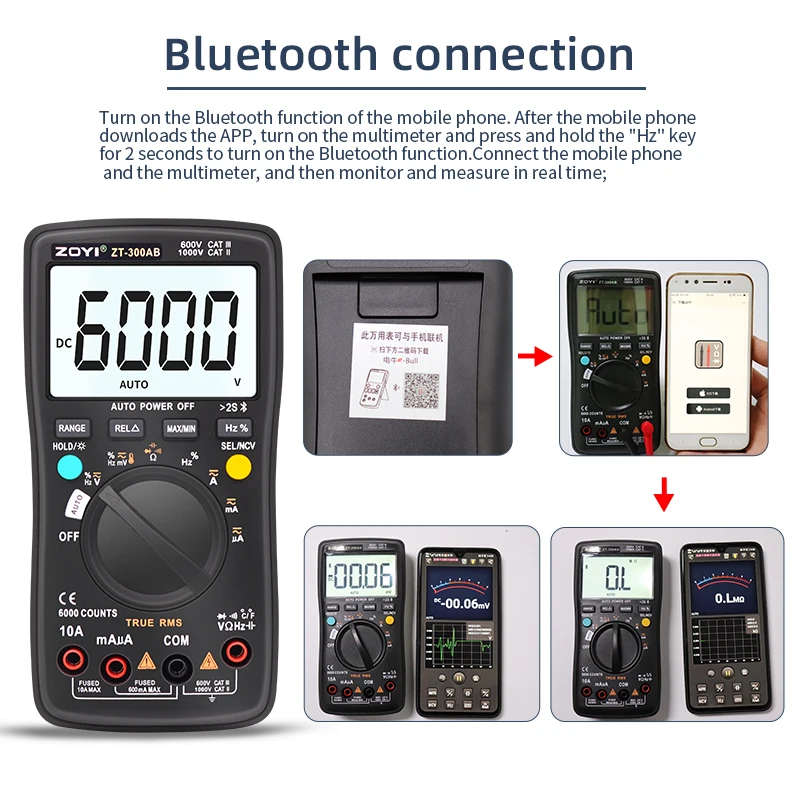 ZOYI Bluetooth цифровой мультиметр высокоточный профессиональный двухрежимный ZT-300AB AC /