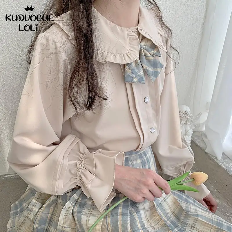 Женская шифоновая рубашка с длинным рукавом оборками и большим лацканом|Рубашки|