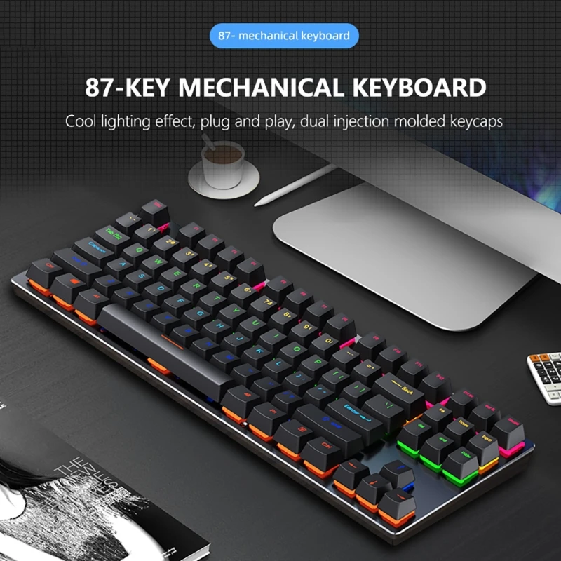 

F19E Punk Mechanical Keyboard,K550 Crack 87-Key USB Wired Backlit Green/Red Axis Full-Key Gaming Real Mechanical Keyboards