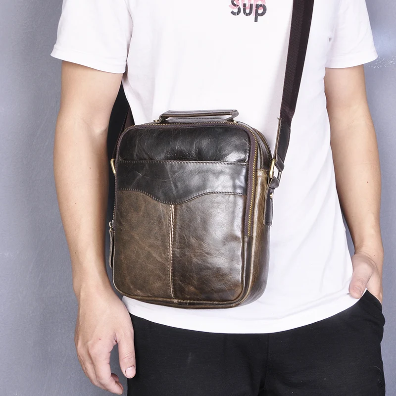 Оригинальная кожаная мужская модная повседневная дизайнерская сумка через