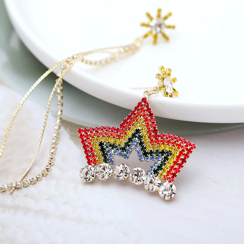 

Colorful Asymmetric Star Earrings Statement Temperament Long Tassel Earring Design Jewelry Women Sweet Wedding Dangler