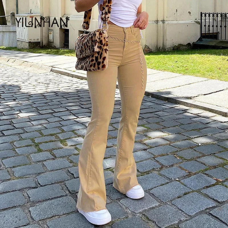 

YILINHAN Women's Jeans Woman High Waist Flared Jeans Brown Pants Women's Pants for Women Clothing Trouser Jean Women Trousers