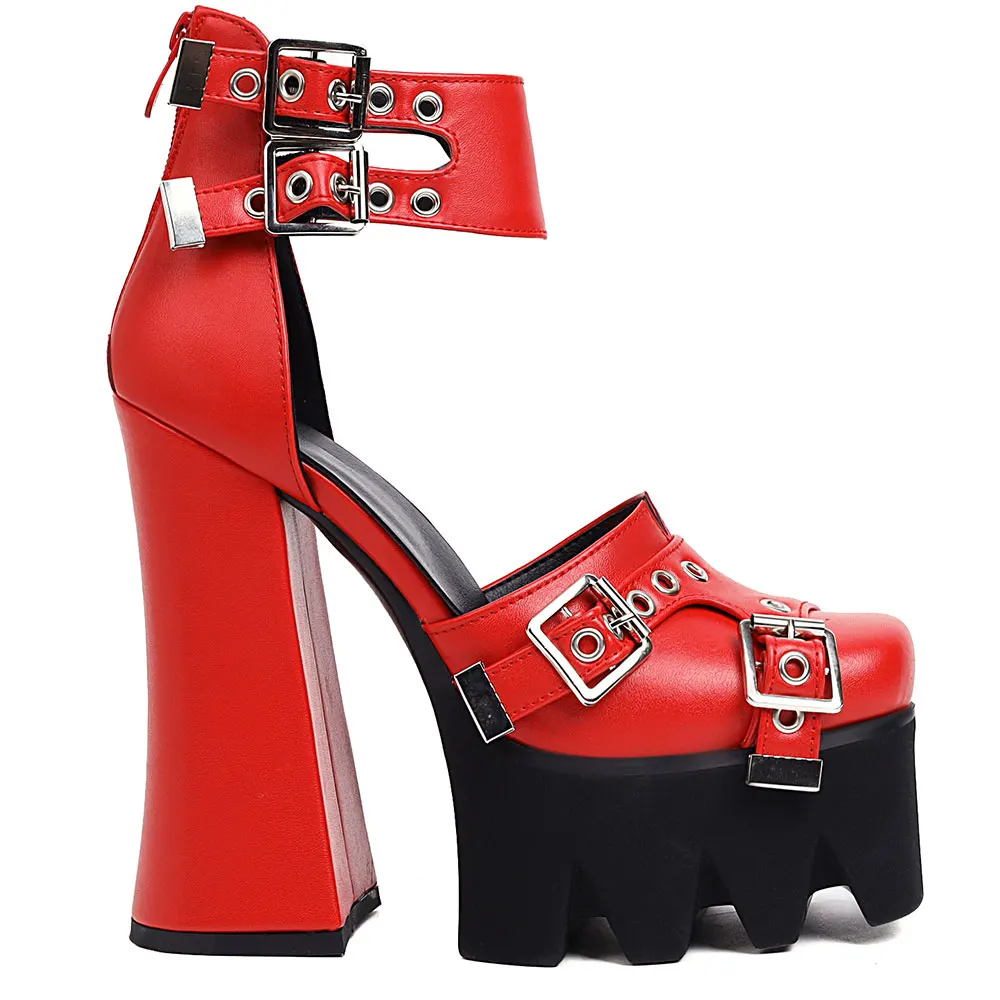 

2021 INS Hot Big Size 43 Platform Extreme High Heels Black Red Gothic Style Party Cool Gladiator Sandals Summer Shoes Woman