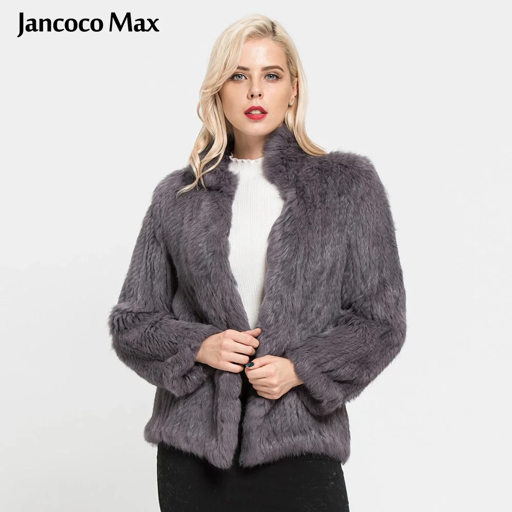 Jancoco Max новинка толстое вязаное пальто из 100% натурального кроличьего меха женская
