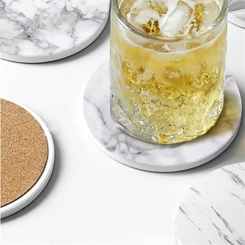 

Absorbent Coasters For Drinks Ceramic Marble Style Coasters With Holder And Cork Base Set Of 6 Unique Housewarming Gift