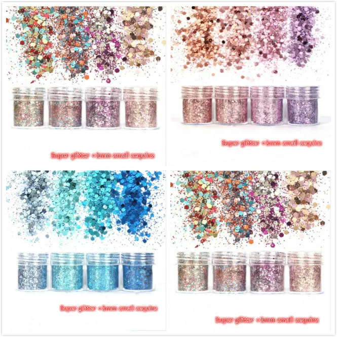 

Set of 4 Nail Glitter Powder Sequins Powder For Nail Art Decoration Gradient Set ultra-fine Nail Glitter Powder