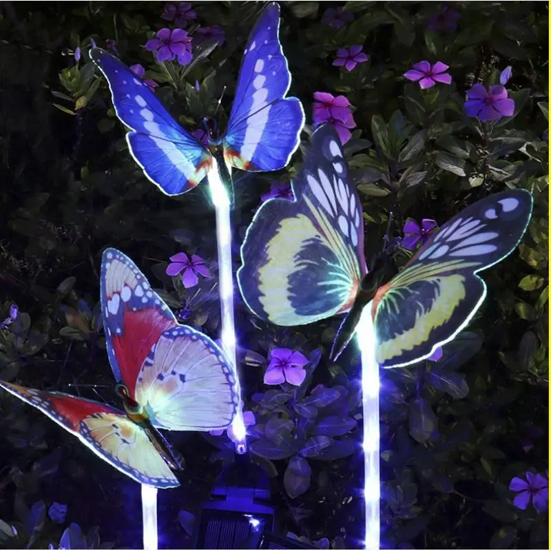 

3 Packs Solar Light Fiber Optic Butterfly Lawn Lamp Outdoor Flood Landscape Lighting Garden Yard Art Lights Led Floodlight