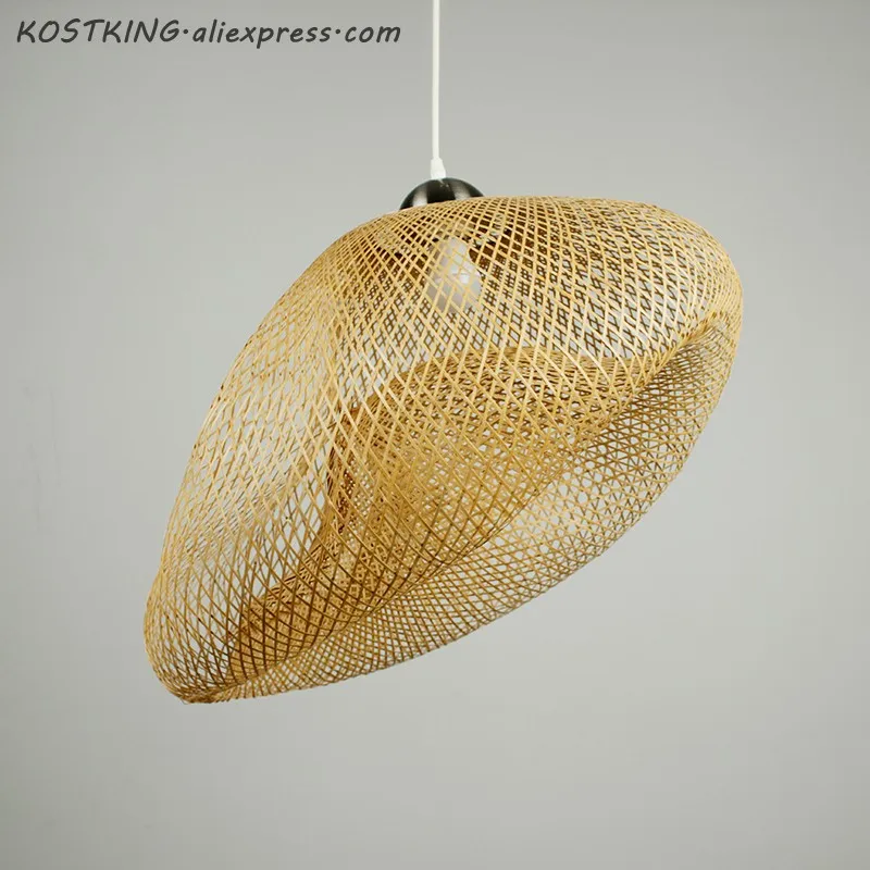 Бамбуковая плетеная Подвесная лампа из ротанга с волнистым абажуром винтажный