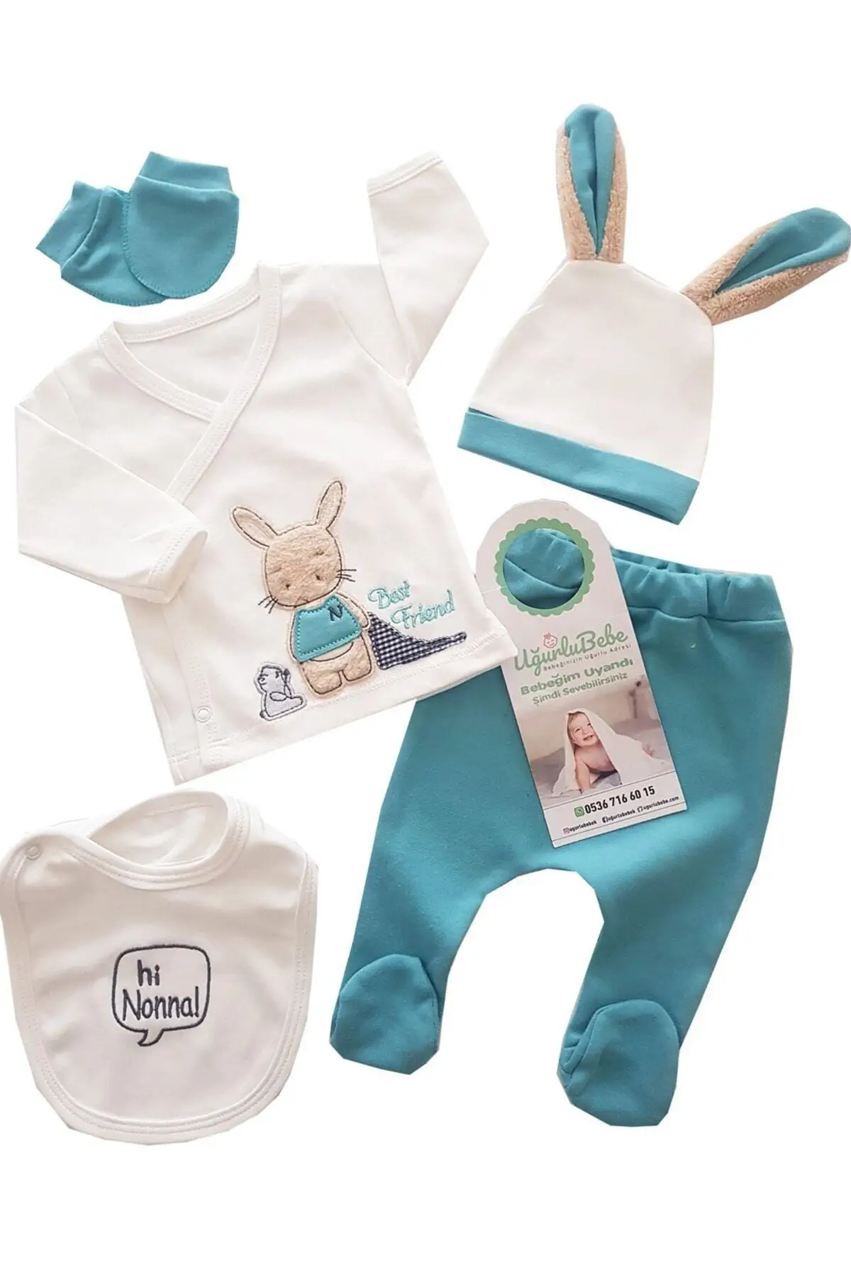 

Baby boy Blue Long Ear Rabbit 5 Piece Hospital Output Set