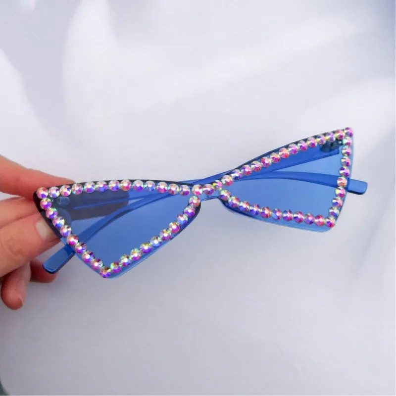 Sexy Cat Eye Sunglasses Women Rimless Vintage Rhinestone Sun Glasses Female Lady Candy Color Punk Eyewear Triangle Shades UV400 |