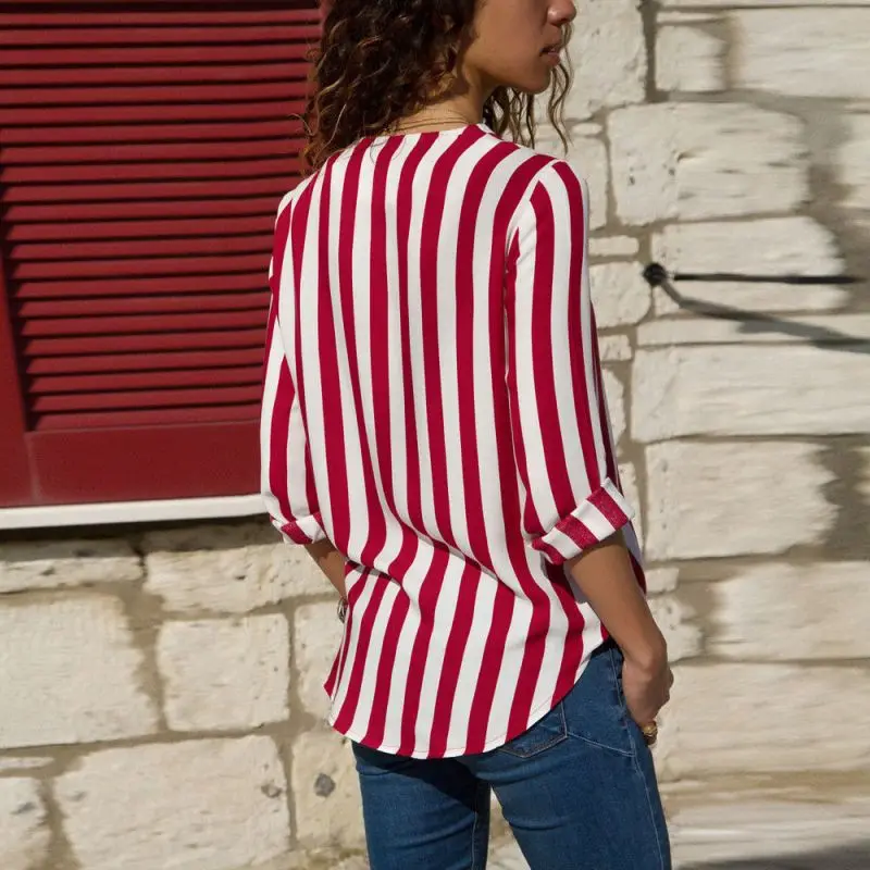 

Women Striped Blouse Shirt Long Sleeve Blouse V-neck Shirts Casual Tops Blouse et Chemisier Femme Blusas Mujer de Moda 2019