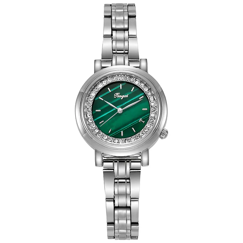 New Net Red Quartz Movement Watch INS Retro Wind Ladies Wristband Temperament Steel Band Small Green Watch
