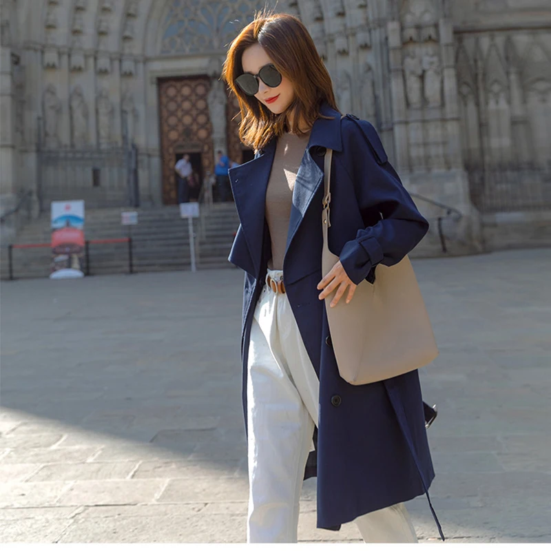 Женский дизайнерский тренчкот s повседневный Длинный свободный в британском