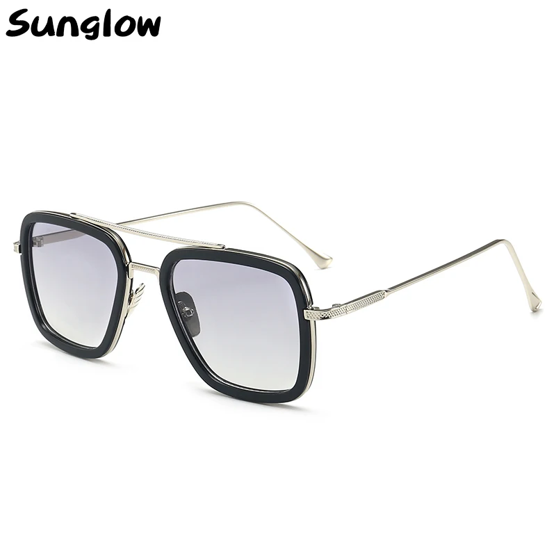 

Sunglow Sunglasses Man Multi-Color Optional Eyeglasses Fashion Square Sun Glasses Tony Stark Sunglasses Textured Metal Frame