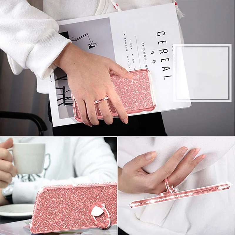

Glitter Diamond Phone Case For Xiaomi Mi 10T Lite 11 Poco X3 F3 Redmi K40 9A 9C Note 10 Pro Max 9 9S 8 8T With Finger Ring Cover