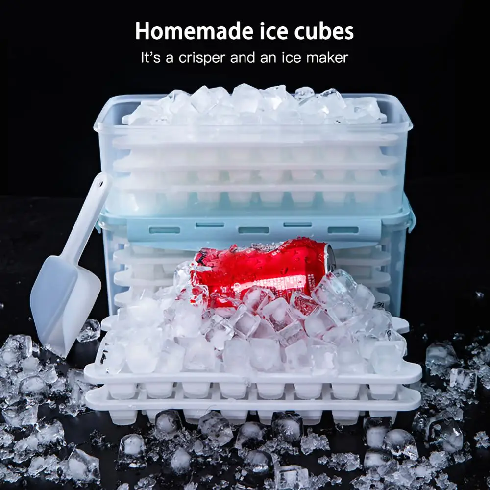

2020 ice grid silicone ice box f r o z e n ice cube mold with lid home ice artifact refrigerator quick freezer 2 Pack