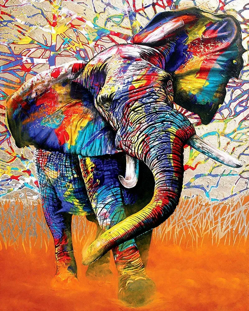 

JMINE Div 5D African Colorful Elephant Full Diamond Painting cross stitch kits art High Quality Animal 3D paint by diamonds