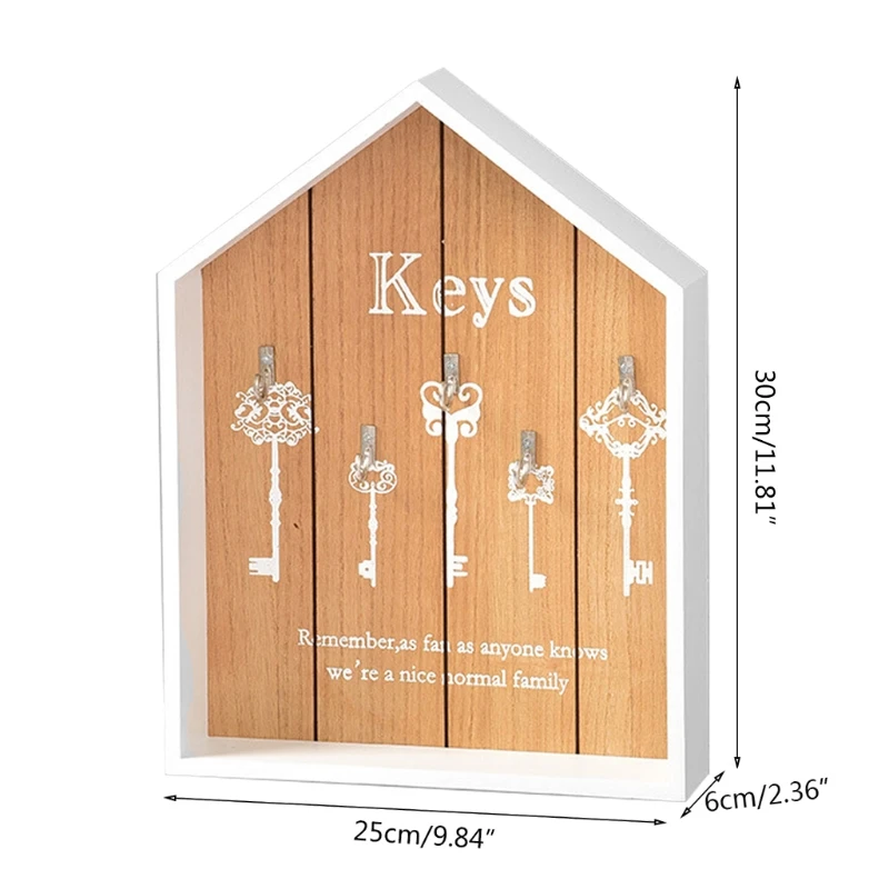 

Wall-mounted Wooden House-shaped Storage Box With 5 Hooks, Key Holder, Key Cabinet Storage Box, Rustic Home Decoration