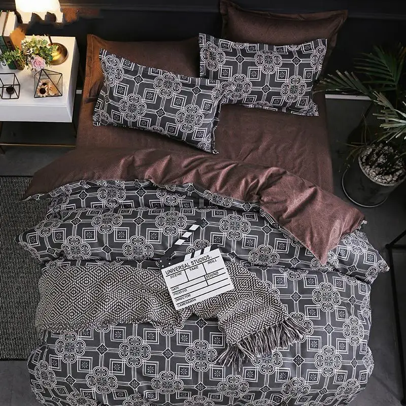

New Arrival Classical Double sided Bed Linings Concise Style Bedding Set Quilt Cover Pillowcase Cover Bed 3pcs/set