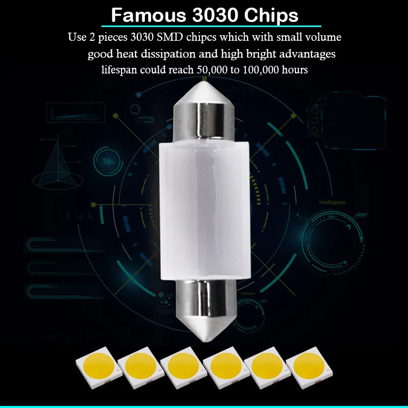 10 шт. гирлянда 31/36/39/41 мм 6000 К ксенон белый светодиодный автомобиль LED-подсветка маленького зеркала лампы C5W C10W багажник/грузовой Светодиодная лампа Подсветка салона