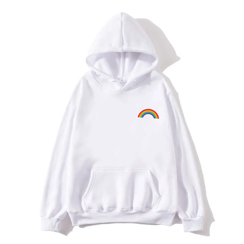 New Harajuku Rainbow Print Hooded Lady Korean Kawaii Sweatshirt Usagi Aesthetic Super Dalian Hoodie Girl Streetwear