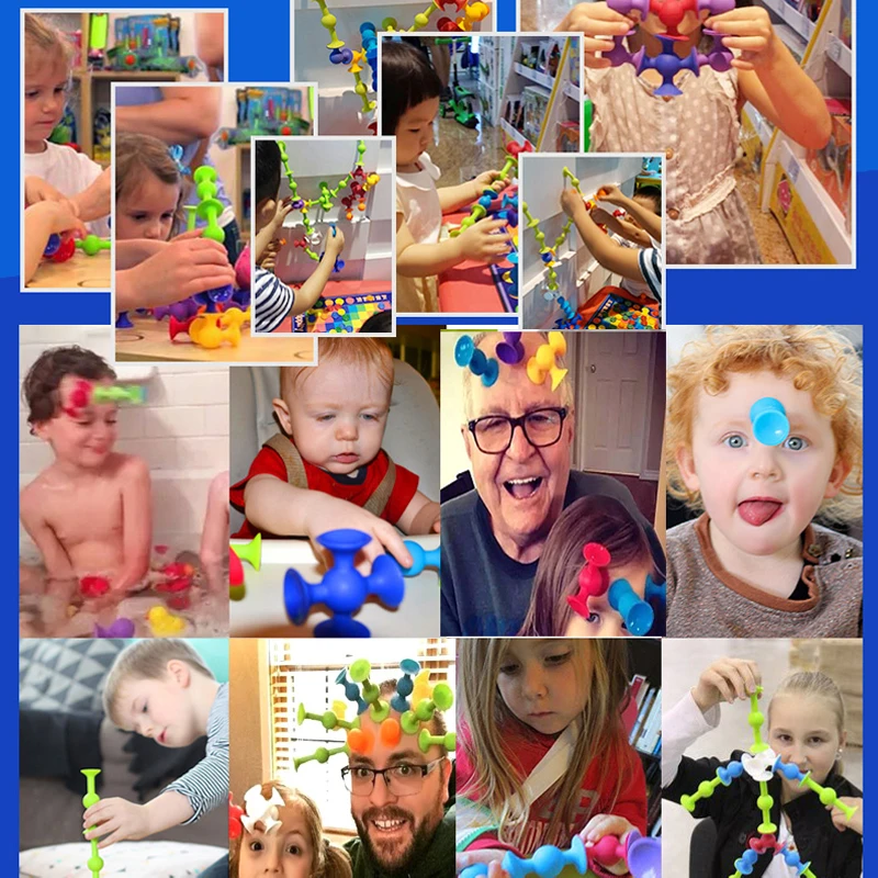 

DIY Pop It Fidget Toys Soft Building Blocks Kids Sucker Funny Silicone Block Model Educational Toys Early Childhood Construction