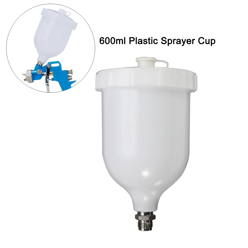 

New 1pcs 600ml Threaded Joint Plastic Paint Cup Container Air Gravity Feed Spray Gun Paint Cup Pneumatic Tool Parts