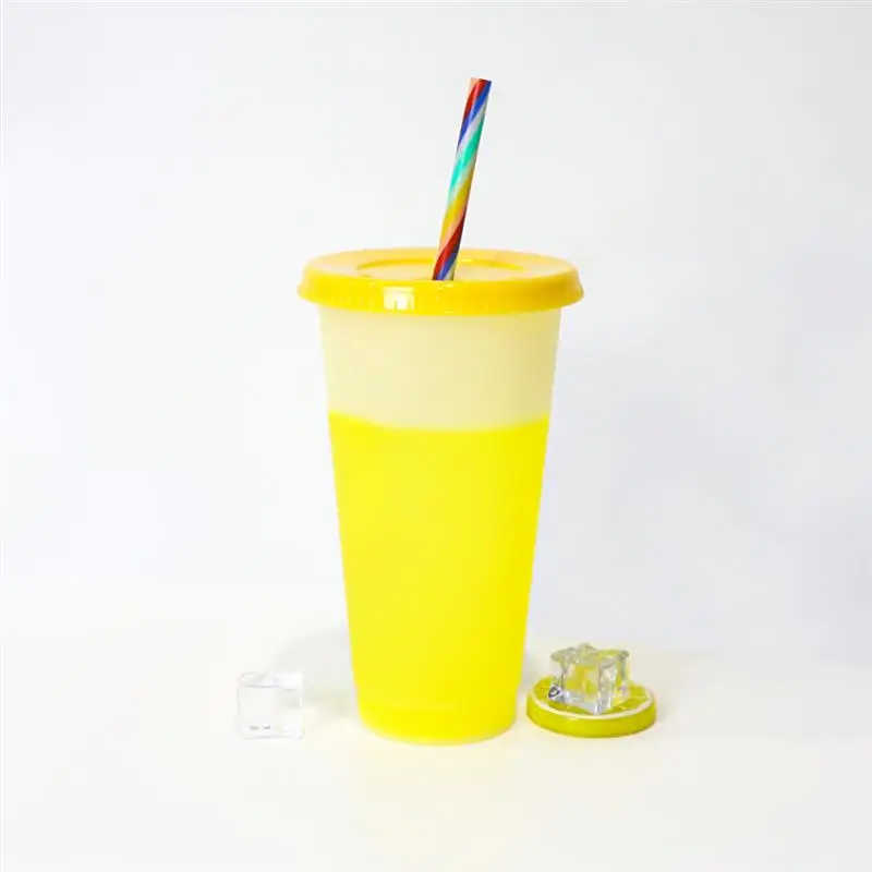 

Straw Plastic Cup Beverage Coffee Cup New Color Changing Straw Cup Portable Cup Stylish Simplicity 710ml High Capacity