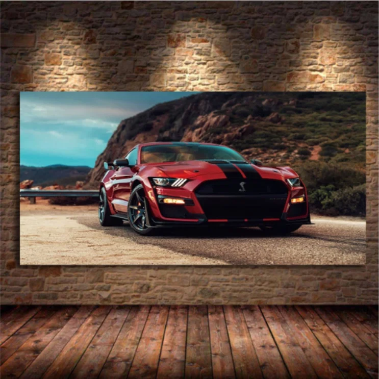 

Modern Wall Art Oil Canvas Paintings Supercar Fords Mustang Shelby GT500 Red Car Picture Living Room Decor Posters and Prints