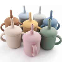 baby feeding drinkware liquid feed straw cup kids learning mugs double handle sippy cup silicone tableware toddler water bottle