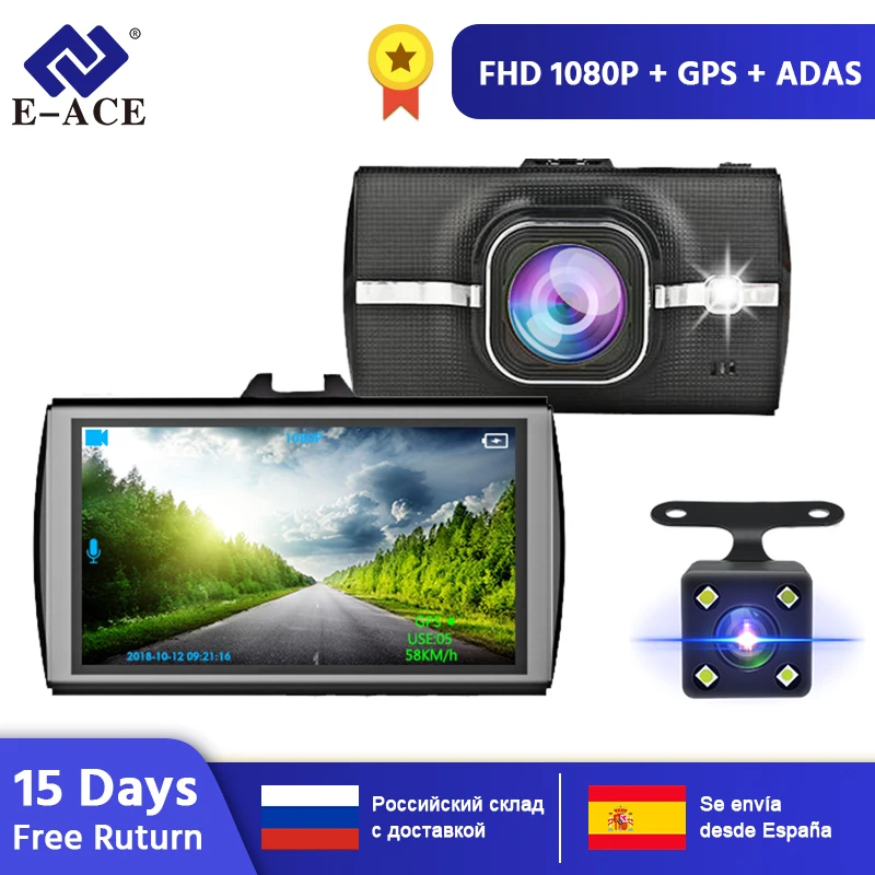 E-ACE автомобиля Caméscopes двойной регистраторы Авто Видео Регистраторы зеркало заднего вида Камера автомобильный мини GPS Автомобильный видеорегистратор с GPS трекер видеорегистраторы 170 градусов FHD ночного видения