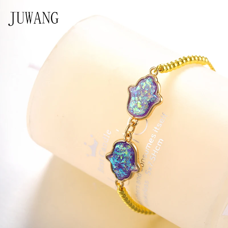 

JUWANG New Fashion Simple DIY Women Chain Bracelets Purple Hamsa Hand Connectors Charm Adjustable Bracelet Jewelry For Girls