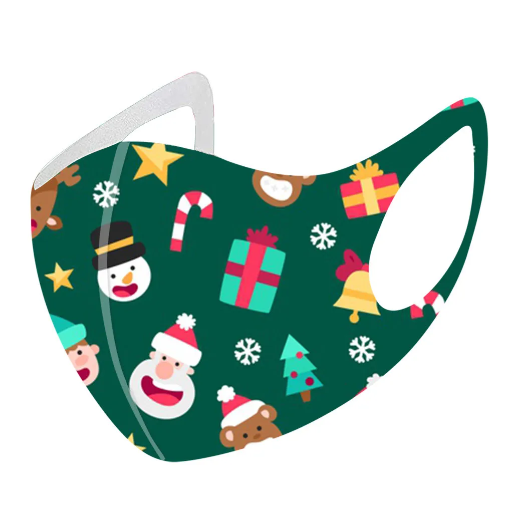 

#1pc Kids Christmas Print Ice Silk Facemask Protective Against Dusts Haze Mask Reusable Breathable Cloth Mouth Cover Cubrebocas