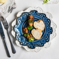 european vintage embossed dessert plate ceramic salad dish steak pasta dinner plate kitchen tableware dinnerware party household