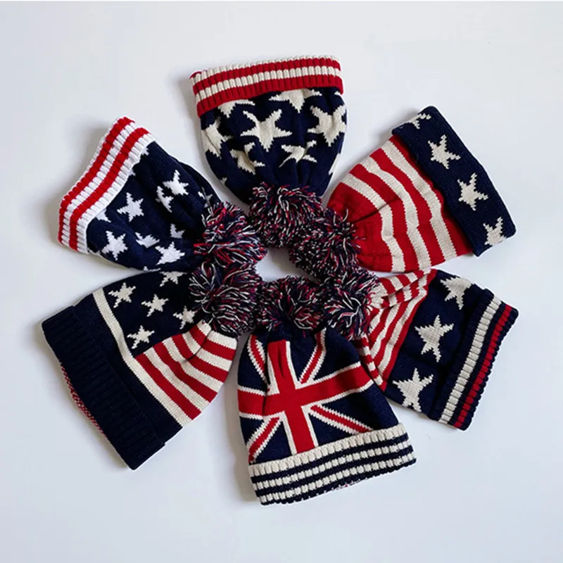 Зимние трикотажные шапки с помпонами в американском стиле для мужчин винтажная