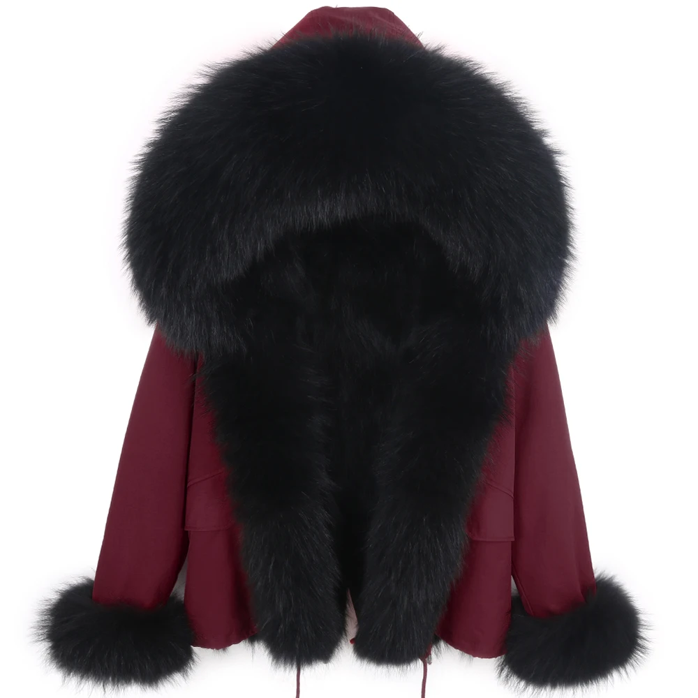Short Parka Real Fur Coat Winter Jacket Women Natural Real Fox Fur Coats with placket Outerwear Streetwear Casual Oversize