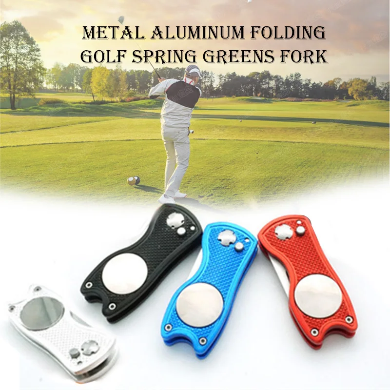 

Aluminium Divot Fork Tool with Button Magnetic Ball Marker Portable for Golf Club LDF668
