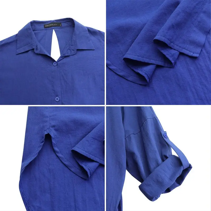 

Women's Back Split Blouses 2021 ZANZEA Stylish Irregular Shirts Casual Long Sleeve Blusas Female Lapel Tops Plus Size Chemise